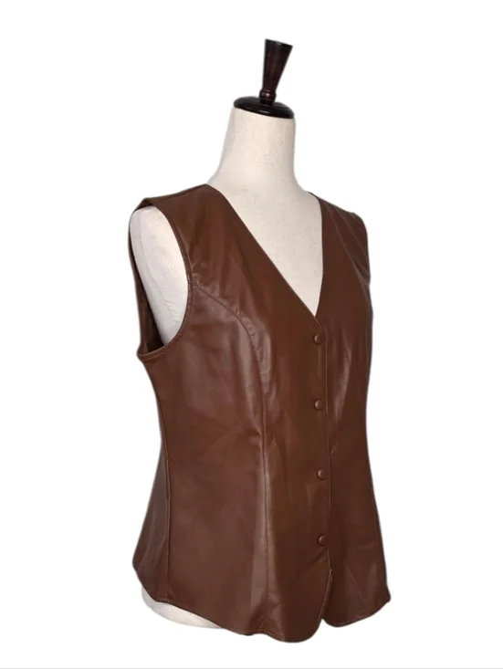 Marc New York By Andrew Marc Brown Faux Leather Vest Size M - Picture 3 of 11